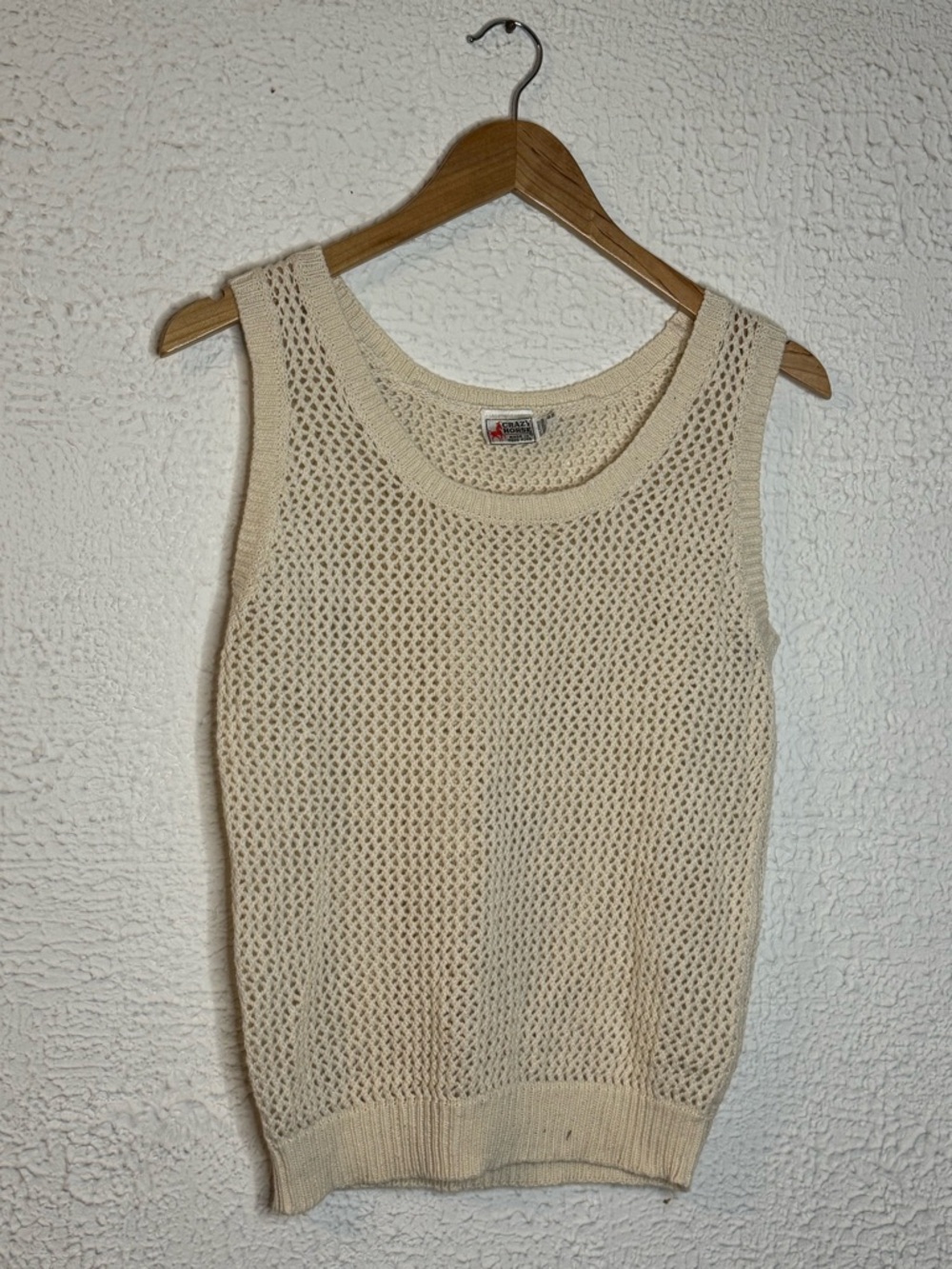Cream Knit Open-Weave Tank Top